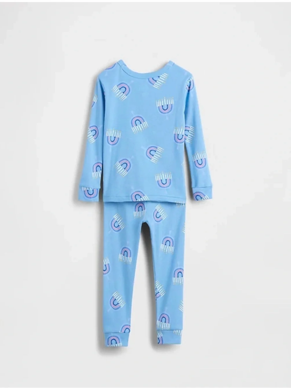 GAP Light Blue Rainbow Print Kids Pajama Set Hanukkah